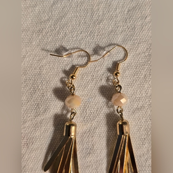 Handmade Gold Tassle Earrings - Picture 3 of 4